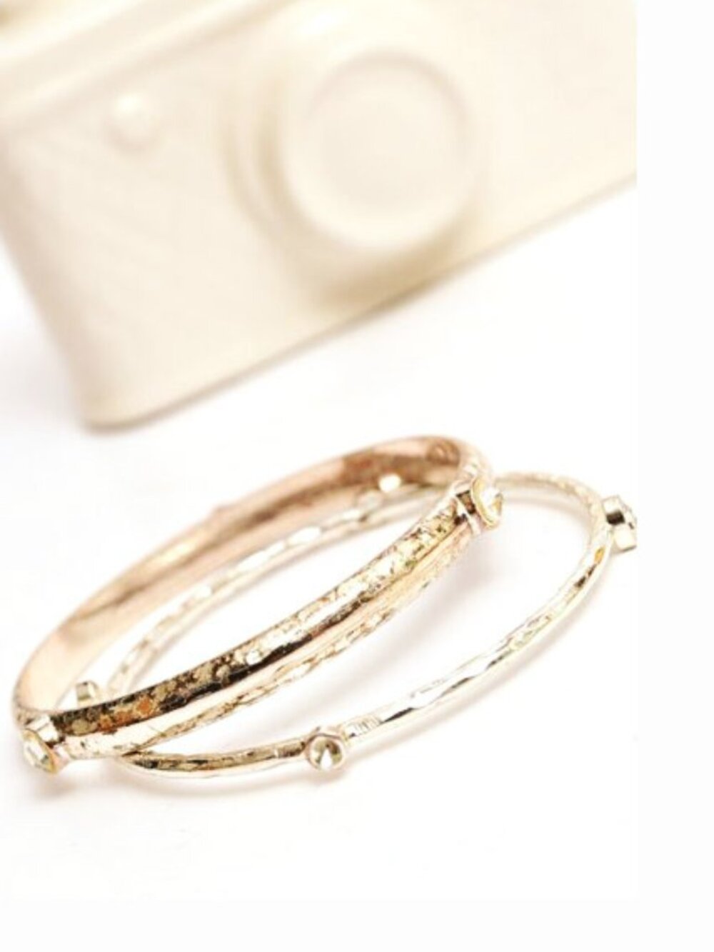 Copper Gold & Silver Stackable Bangle / Rhinestones Bangles- Set 2 - Picture 3 of 5